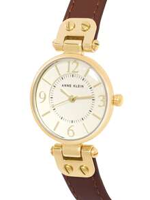 Anne Klein 女士棕色皮革表带石英表，经典易读表盘，女士时尚腕表，10/9442CHHY - 棕色 - 查看 9