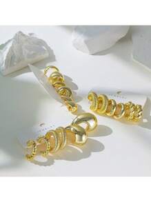 3-9 Pairs New European & American Cross-Border UV Plated Gold ABS Exaggerated Waterdrop Hoop Earrings Set
