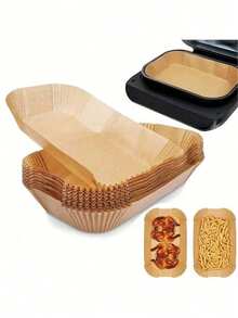 50/100/200片装一次性棕色长方形空气炸锅衬垫纸，长方形空气炸锅纸，不粘空气炸锅烘焙纸，食品纸托盘和防油纸，适用于烘焙面包、馅饼、奶酪、土豆、海鲜，烤箱配件，烘焙工具，厨房小工具，厨房用品 - 長方形 - 查看 6