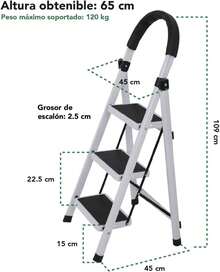 Escalera Plegable de 3 Pasos, Aluminio, Escalera para Interior y Exterior, Multifuncional y Portátil - 1 - Ver 4