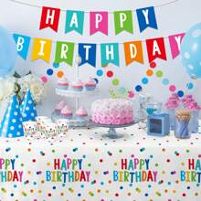 1pc Happy Birthday Decoration: Birthday Party Supplies Set - Polka Dot Design Happy Birthday Tablecloth. Includes 3pcs 54"X108" Waterproof Plastic Tablecloth, Suitable For Boy/Girl Party