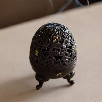 1 pieza Quemador de incienso en forma de cáscara de huevo de aleación de zinc, apropiado para quemar incienso en varillas, estudio de yoga, decoración del hogar, campamento, jardín, patio, como accesorio para cenas a la luz de las velas, regalo