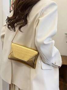 Women's New Fashion Solid Color Chain Enamel Leather Glossy Envelope Handbag, Stylish For Elegant Party, Street, Versatile