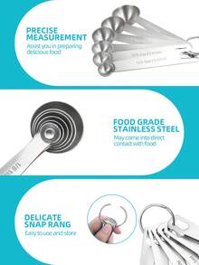 6-Piece Stainless Steel Measuring Spoon Set, High-Quality, Durable, Stackable Kitchen Tool Set, Suitable For Liquids, Solids And Powders, With A Portable Hook For Easy Reading Of Ounce And Milliliter Measurements, A Must-Have Household Cooking Tool And Accessory For Baking Enthusiasts - Stainless Steel Measuring Spoon - View 3