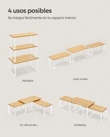 Organizador de Armario de Cocina, Juego de 3 Estuches de mostrador, apilables, especiero expandible, de Metal y bambú,Blanco Nube y Beige Natural - Blanco - Ver 5