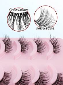 5 Pairs Of Natural Criss-Cross Transparent Stem Semi-Transparent False Eyelashes, Fluffy And Curly, Messy And Reusable, Suitable For Women's Daily And Party Eye Makeup, Elongating The Outer Corner Of The Eyes
