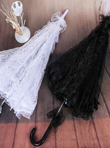 2 Pieces Romantic Bridal Wedding Props, Umbrella And Fans, European Ripple Elastic, Outdoor Wedding Decoration Set