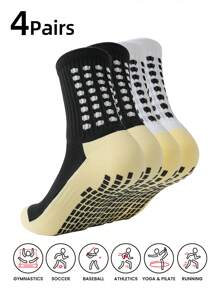 4 Pairs Mid Crew Sport Socks Non Slip Soccer Socks For Football Basketball Training, Running Athletic Outdoor Activities