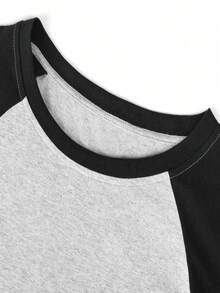 日式纯棉休闲女式圆领拼色卡通印花短袖T恤，百搭春夏季 - 深灰色 - 查看 5