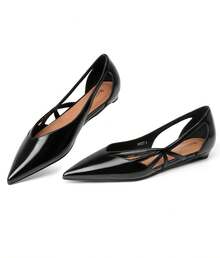 Reitoye New Arrival Y2K Comfortable Black Sandals For Women Summer Pointed Toe Patent PU Ballerina Flats Shoes,  Hollow-Out Flat Heels Summer Shoes,  Mother's Day Gifts, Soft Leather, Soft Soles - 黑色-鏤空 - 查看 9