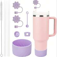 Accesorios compatibles con la Copa : 2 tapas de pajitas con flores, 3 tapones a prueba de derrames de silicona para el vaso de 40 onzas con tapa y asa, 2 fundas protectoras de silicona para la pajita y 1 cepillo, suministros de regreso a la escuela