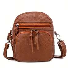 1PC Ladies' Shoulder Bag PU Soft Leather Texture Small Square Bag Simple Middle-Aged Mother Crossbody Bag