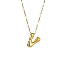 18K Bubble Letter Necklace Gold For Women, Initial Necklaces Rhinestone Chunky Bubble Letter Necklace As Mother's Day Gifts Charm Puff Name Pendant Alphabet Necklaces Non Tarnish Gold Plated Jewelry
