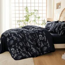 Duvet Cover King Size, Reversible Floral Lavender Duvet Cover Set With Zipper Closure, 3 Pieces Botanical Patterns Soft Microfiber Bedding Set (90"X104", 2 Pillow Cases 20"*36") - 01 - 黑葉(無被子) - 查看 2