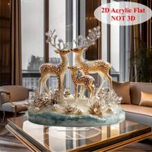 2D, Elegant 2D Acrylic Deer Decor, Blue And Gold Base, Suitable For Home, Bedroom, Dining Room Decoration, Tabletop Display, Animal Theme, Multipurpose Use, Battery Free