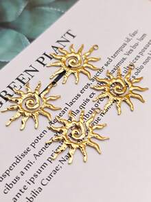 1pc/2pcs/5pcs Stainless Steel Hammered Texture Vintage Sunflower Pendant Accessory, DIY Necklace Jewelry Findings For Women & Men - Yellow Gold - View 4