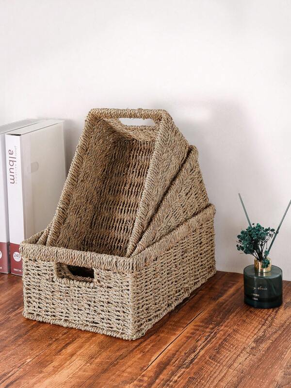 1 Stück/3 Stück handgewebter Aufbewahrungskorb, Korborganizer für Badezimmer, Küche, Schlafzimmer, Wäsche und Wohndekoration - Großer Rattankorb, handgemacht, für Toilettenpapier, Kosmetik, Regalsystematisierung, Outdoor-Picknick und Bürozubehör