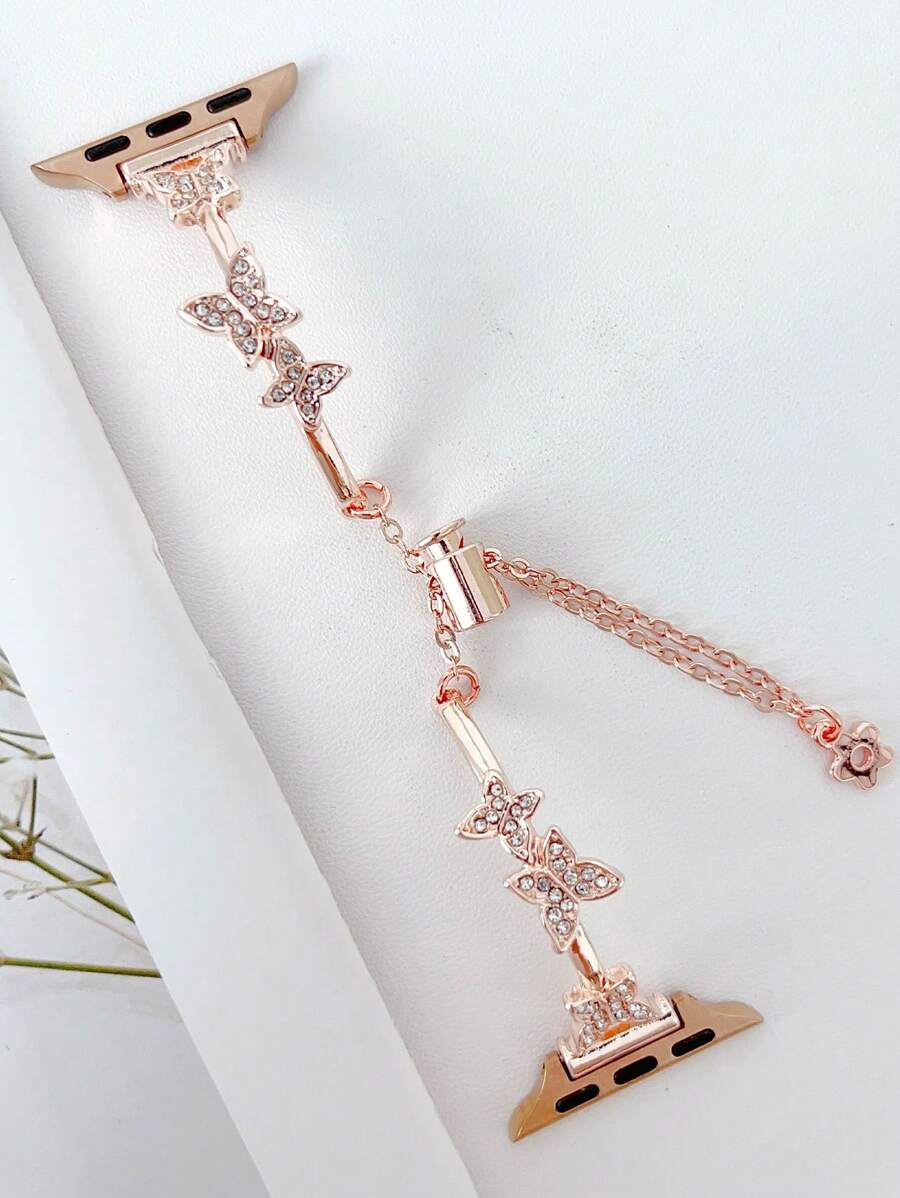 1 Stück Damen Armbanduhrarmband aus Zinklegierung mit Strass-Schmetterling, kompatibel mit Apple Watch Bändern 38 mm, 40 mm, 41 mm, 42 mm, 44 mm, 45 mm, 49 mm (S10 42) mm (S10 46) mm, exquisites Damen Metallarmband kompatibel mit Series Ultra 2 S10 SE 9 8 7 SE 6 5 4 3 2 1, hochwertiges modisches Uhr-Accessoire, Smartwatch-Armband/-Band, einzigartiges, personalisiertes und stilvolles Armband, Geschenkidee für Party, Bankett, Valentinstag/Muttertag, Modezubehör