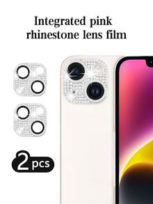 [2 piezas] Película de lente de cristal con todo completo y diamantes de imitación plateados compatibles con 16 Promax 15 14 13 12 11, regalo para cumpleaños, familia y amigos, cristal brillante, protector de lente, accesorios para teléfono - Plateado - Ver 1