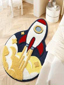 1pc Space Rocket Cartoon Rug, Creative Astronaut Theme Carpet For Living Room, Bedroom, Entryway, Kitchen, Bathroom, Plush, Fluffy, Autumn/Winter, Thick/Soft