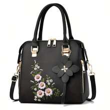 Small Purses And Handbags For Women Fashion Embroidered Floral Design Crossbody Bag Teenage Girls Top Handle Satchel Shoulder Bags Small Totes Bags - 黑色 - 查看 1