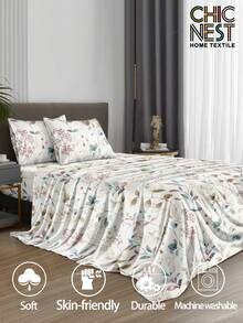 Set de 4 cearșafuri cu model de frunze de flori din grădină botanică, 1 cearșaf cu elastic, 1 cearșaf plat și 2 fețe de pernă, set de saltea cu protecție (fără miez de pernă), set de cearșafuri de lux, dimensiune King Queen, dimensiune Full TWIN, cearșaf cu buzunar adânc, față de pernă de până la 29,8 cm, moale, respirabil, fără șifon, mai bun pentru somn, stil hotelier de lux, cadou pentru mama, tata, prietenul, lenjerie de pat pentru școală, lenjerie de pat pentru școală, set de lenjerie de pat pentru școală. - Multicolor - Vizualizare 2