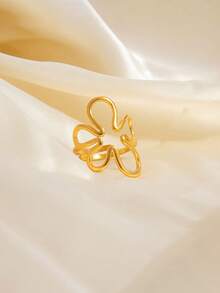 Elegant Stainless Steel Big Flower Ring, Gold Color, New Open Ring Design, Finger Jewelry, Wedding Gift, Punk Style, Valentine's Day Gift, Gift For Mom, Mother's Day - Flower - View 7