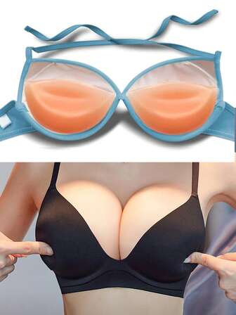 2 件硅胶聚拢文胸垫，打造提拉和乳沟效果，可重复使用的隐形文胸罩杯，适用于文胸、泳衣、比基尼，有助于提升和拉高胸部，可水洗硅胶材质，适用于晚礼服和派对穿着的文胸配件