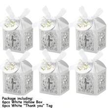 6-24pcs Elegant White Hollow Cross Gift Box Laser-Cut Wedding Candy Box Wedding Baptism Favors Gift Box Decoration Baptism Gifts