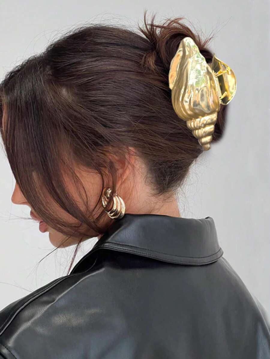 1 件简约时尚合金贝壳发夹夏季发夹爪夹发夹发夹发夹发夹发夹秋冬发饰女士度假装女士 - 金色 - 查看 1