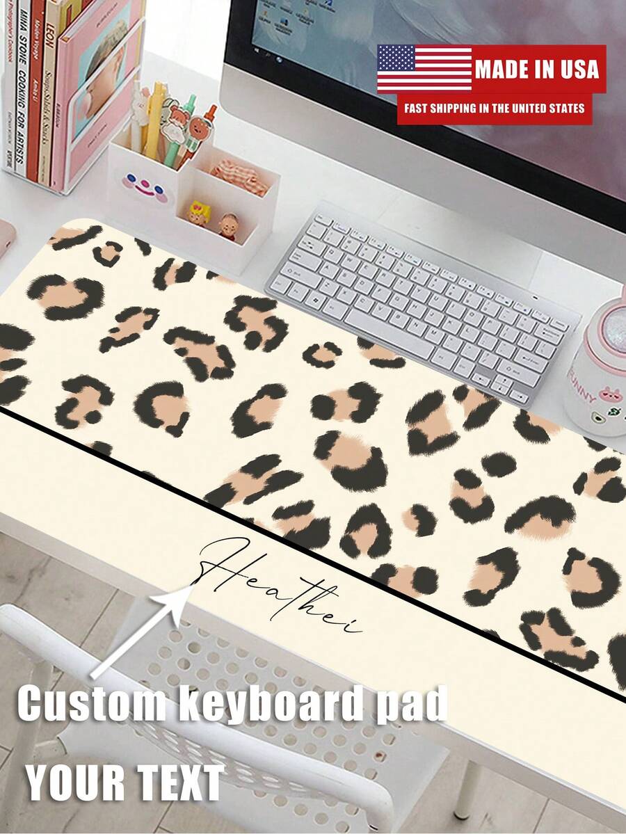 [MADE IN USA]Personalized Office Desk Pad, Custom Office Desk Pad, Personalized Office Desk Pad, Name Office Desk Blotter, Mouse Pad, Brown/Golden Leopard High-End Minimalist. - Leopard - View 1