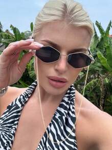 1 Stück Modische geometrische Rahmen Modebrillen für Frauen mit Brillenkette, vintage metallischer Rahmen Outdoor Sonnenbrillen Vintage Schattierungen Strand Sommer Camping Reisezubehör