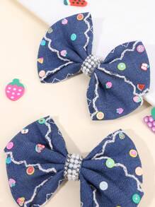 2pcs Denim Hair Bows For Girls Solid Color Denim Bow Alligator Clips With Fruit Accessories Cute Apple Strawberry Watermelon Decor Bow Hair Clips Vacation Gifts Bow Barrettes Kids Hair Accessories