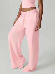 女士夏季轻薄透气抽绳直筒休闲运动慢跑裤 - 淺粉色 - 查看 5