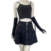 Guantes góticos y punk de mujer, guantes unisex 2023 de moda del estilo japonés Harajuku, mitones sin dedos con hebillas de ojal, de longitud de codo para hombres - Negro - Ver 7