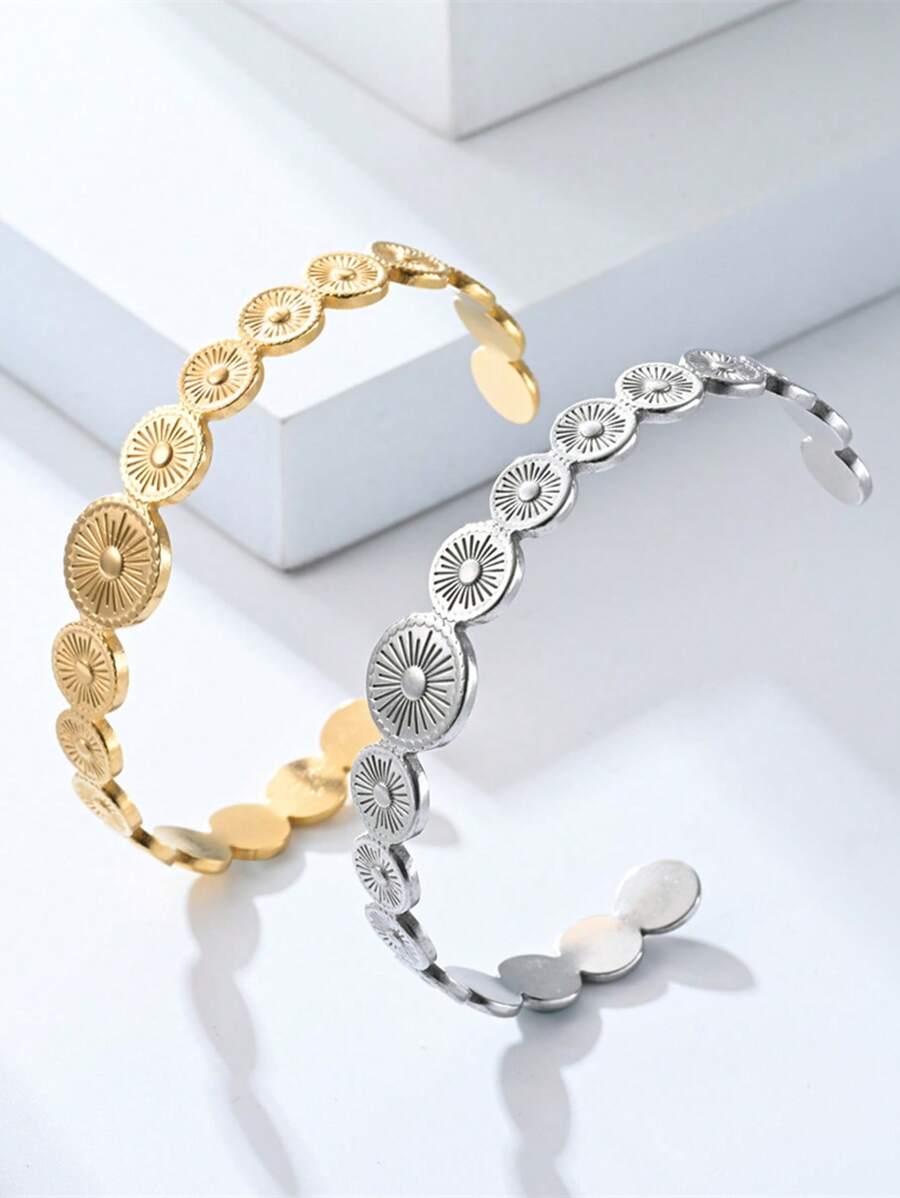 1pc Minimalist Vintage Geometric Texture Titanium Steel Bangle, Women's Non-Fading Wristband Jewelry Gift