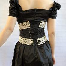 1 件女士 4 钩提花蕾丝束胸衣，系带束胸衣，适合日常穿着 - 黑色 - 查看 4