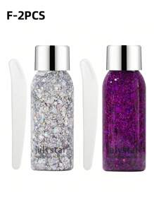 1 pieza/2 piezas Gel con glitter holográfico de 30 ml con una cuchara, brillo de larga duración resistente al agua para actuaciones en el escenario, tema de sirena, brillo resplandeciente