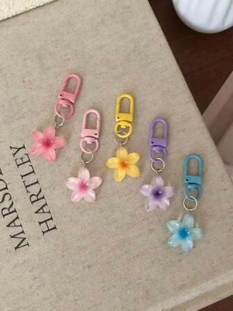 Set de 5 llaveros de flor pequeña y transparente de colores, lindos llaveros de estilo ins, accesorios para bolsos, auriculares, regalos decorativos pequeños para fiestas