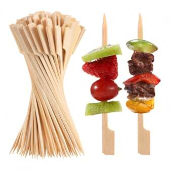 50 piezas Pinchos para aperitivos y palillos para cócteles de bambú, elegantes palillos para aperitivos, palos de madera planos para fiestas, palitos para bebidas y alimentos, adecuados para fiestas, bodas, picnics, verano o uso diario. Los palillos para cócteles también pueden usarse como decoración para martinis, bloody mary y otros cócteles. También se pueden usar para sándwiches, platos de fruta, etc., útiles escolares