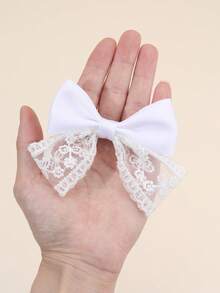 2 件女孩花朵蕾丝发饰优雅白米色蝴蝶结鳄鱼夹婚礼度假蕾丝发夹可爱甜美女孩辫子蝴蝶结发夹儿童发饰 - 彩色 - 查看 3