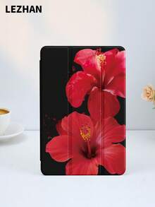 1 件黑底红花图案平板电脑保护壳，兼容 iPad 10.2、iPad Pro 11 英寸 2021/2020/10th Gen、iPad Mini 4/5/6、Galaxy Tab A8 10.5 英寸 2022、Matepad 10.4 英寸/Tab，带铅笔槽，防摔，平板电脑支架保护壳 - 彩色 - 查看 2