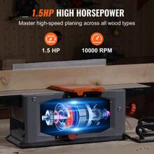 KFFKFF Spiral Benchtop Jointer, 6 In, 1.5HP 10000 RPM Bench Top Wood Jointer, With 14-Blade Spiral Cutterhead 0-1/8'' Adjustable Depth 6.1x27.6'' Table, Portable Woodworking Jointer For All Wood Types
