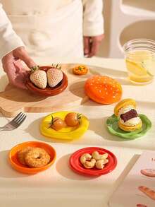 1 juego/6 piezas Platos elegantes con forma de hamburguesa para salsas, platos creativos y estéticos para acompañamientos de patatas fritas, bandejas para caramelos y chocolates, adecuados para la decoración del hogar, la sala de estar, la cocina del restaurante, platos de postre, regalo - Multicolor - Ver 6