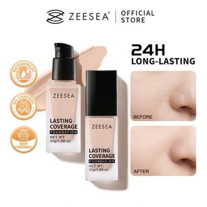 Zeesea 24小时哑光粉底液，全面遮瑕控油，防水防晕染，30克，适合所有肤质