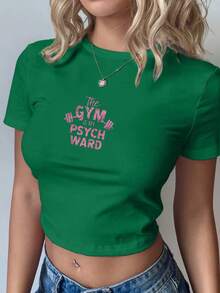THE GYM IS MY PSYCH WARD Women's Fashion Short T-Shirt - 綠色 - 查看 1