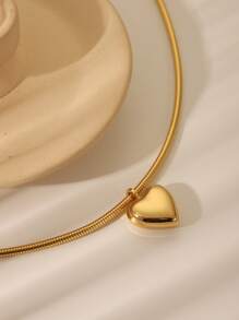 1 pieza Collar de acero inoxidable con corazón de 18K, estilo minimalista y versátil, color duradero, joyería