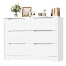 White Chest Of Drawers, Sideboard With 6 Drawers, Multi-Purpose Cabinet With Drawers For Bedroom, Living Room, Hallway, Modern, Wood, 108 X 82.5 X 39 Cm - 白色 - 查看 3