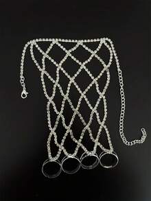 Luxury Rhinestone Ring, Bracelet And Necklace Set, Suitable For Brides And Bridesmaids To Wear At Weddings - Silver - View 5