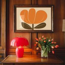 1pc/Set Orange Flowers Horizontal Poster Print, Mid Century Vintage Minimalism Wall Art Print, Orange Print Flower, Unique Wall Art, Orange Narrow Print Floral Decor, No Frame - Multicolor - View 3